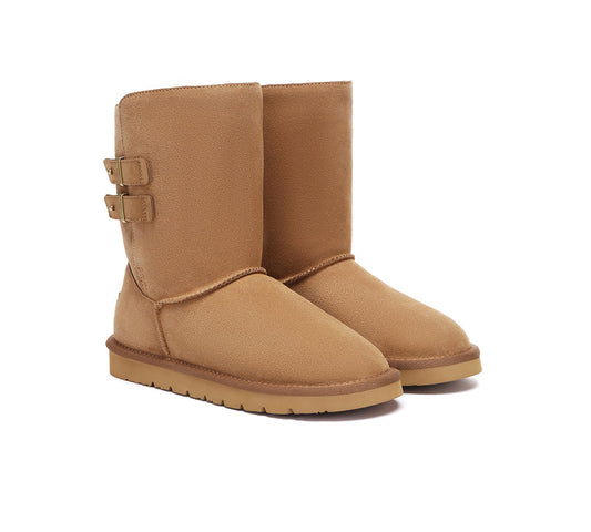 UGG Boots Sheepskin Wool Buckle Mid Calf Winza