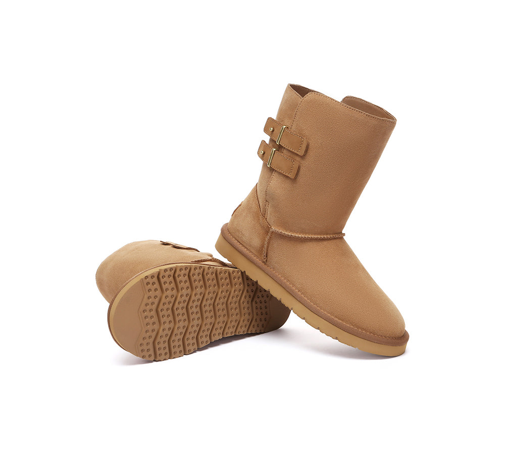 UGG Boots Sheepskin Wool Buckle Mid Calf Winza