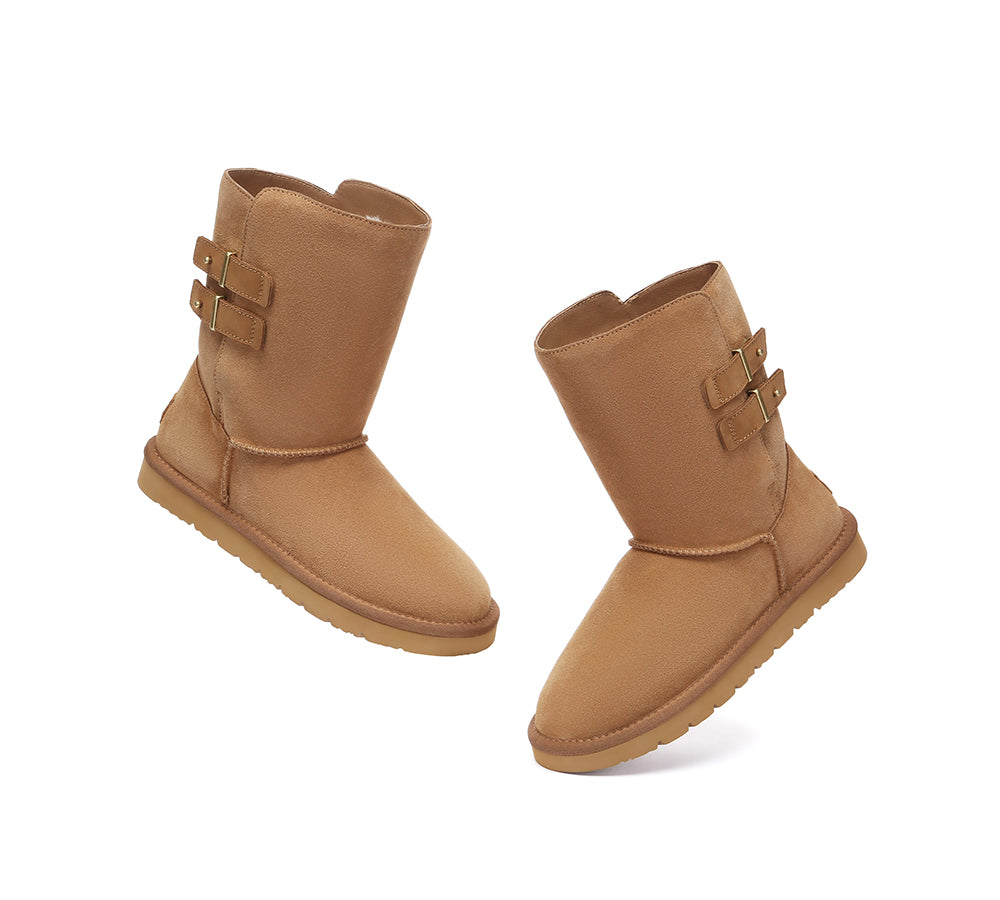 UGG Boots Sheepskin Wool Buckle Mid Calf Winza