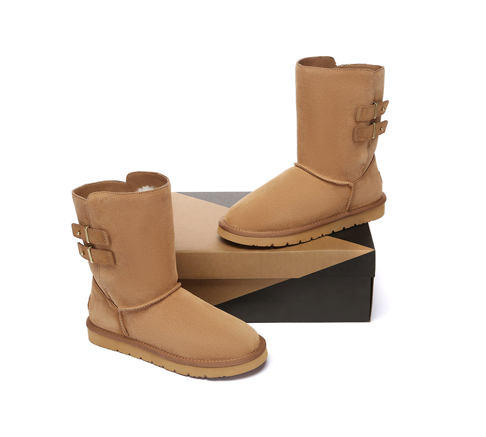 UGG Boots Sheepskin Wool Buckle Mid Calf Winza