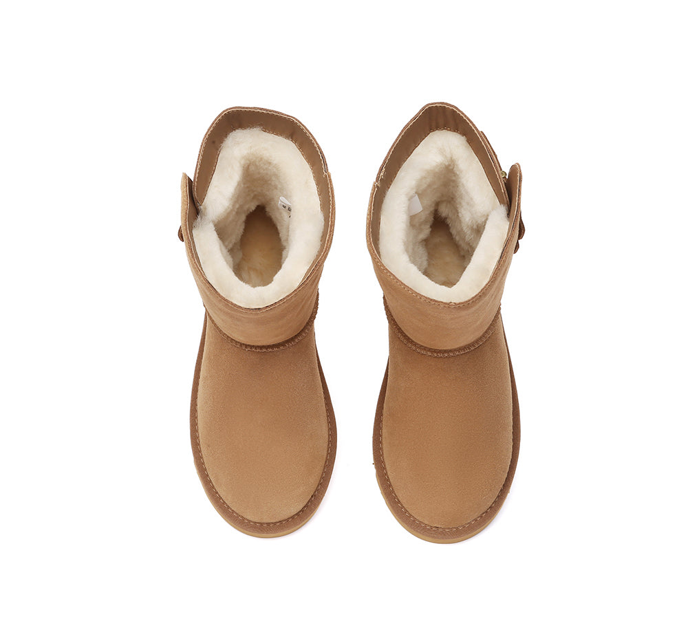 UGG Boots Sheepskin Wool Buckle Mid Calf Winza