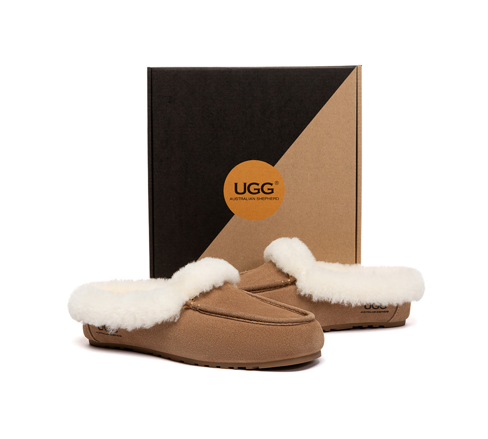 UGG Slippers Sheepskin Wool Trim Mule Noelle