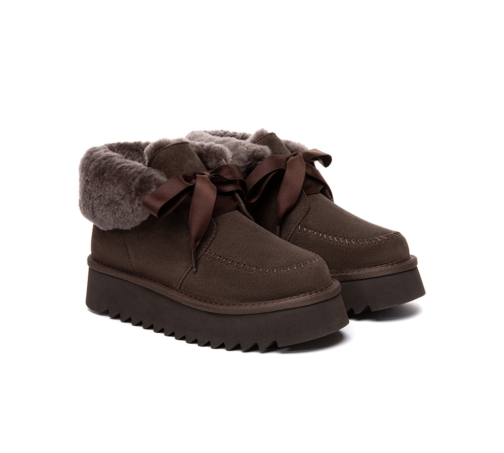 UGG Boots Sheepskin Wool Collar Lace Up Platform Cozira