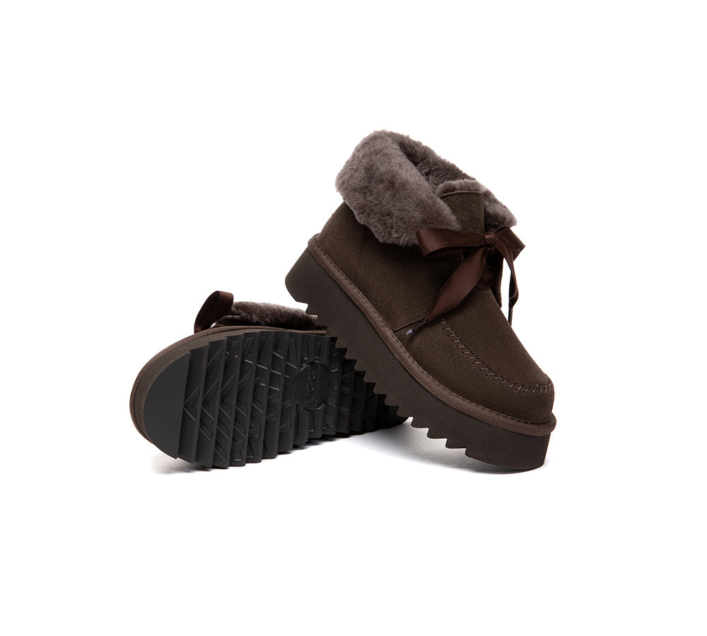 UGG Boots Sheepskin Wool Collar Lace Up Platform Cozira