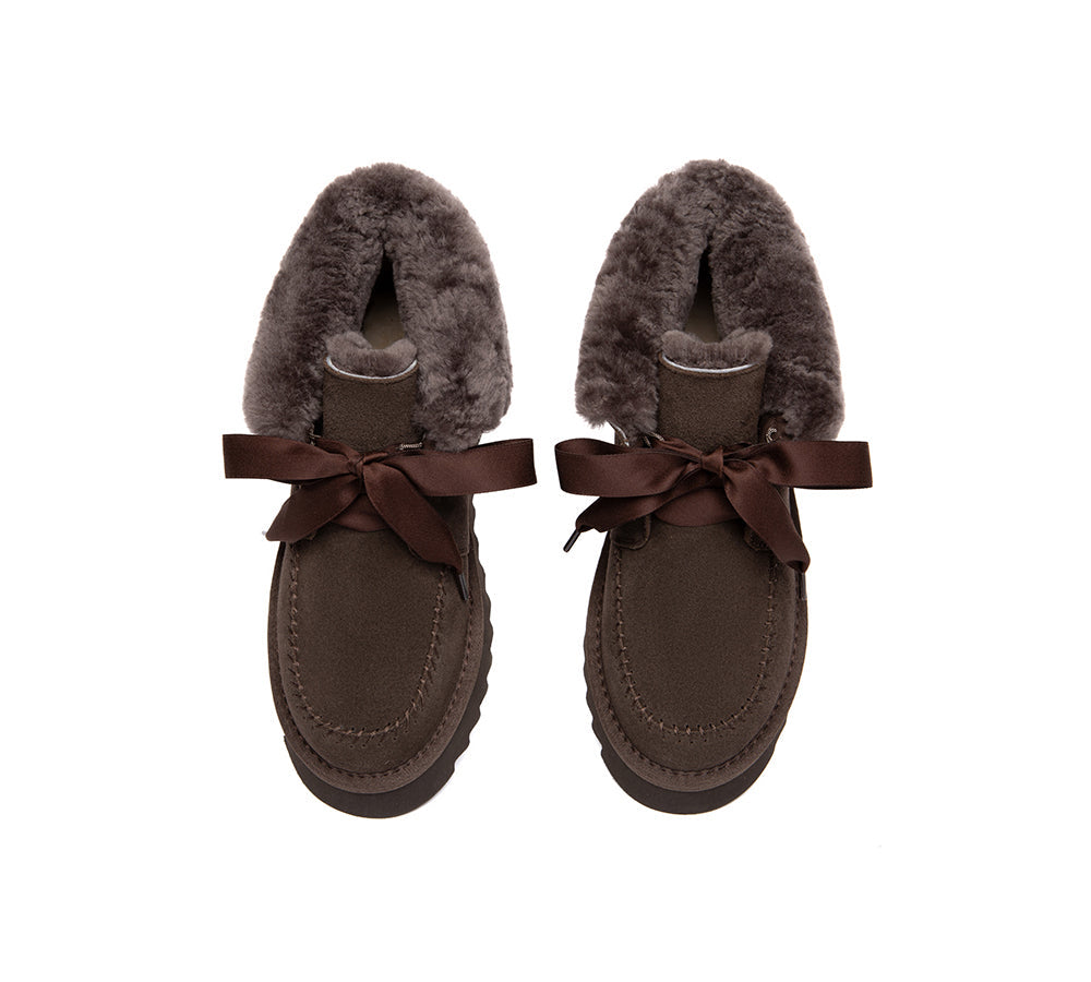 UGG Boots Sheepskin Wool Collar Lace Up Platform Cozira