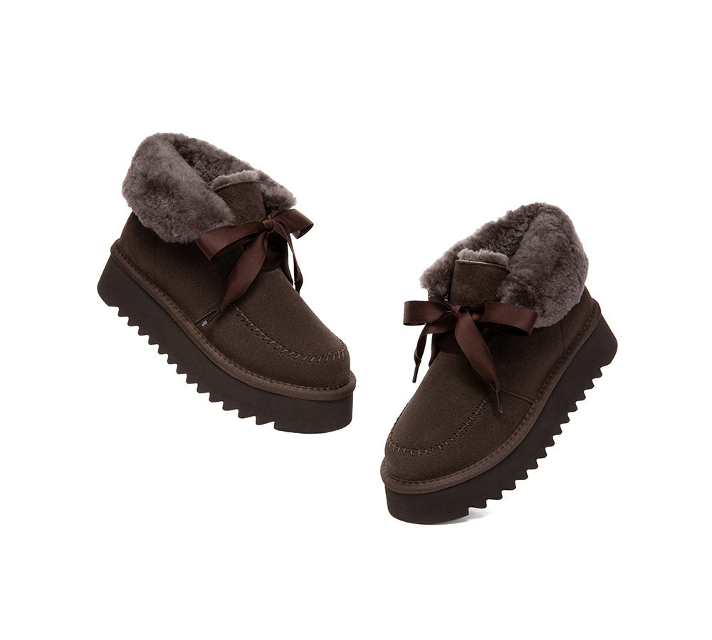 UGG Boots Sheepskin Wool Collar Lace Up Platform Cozira