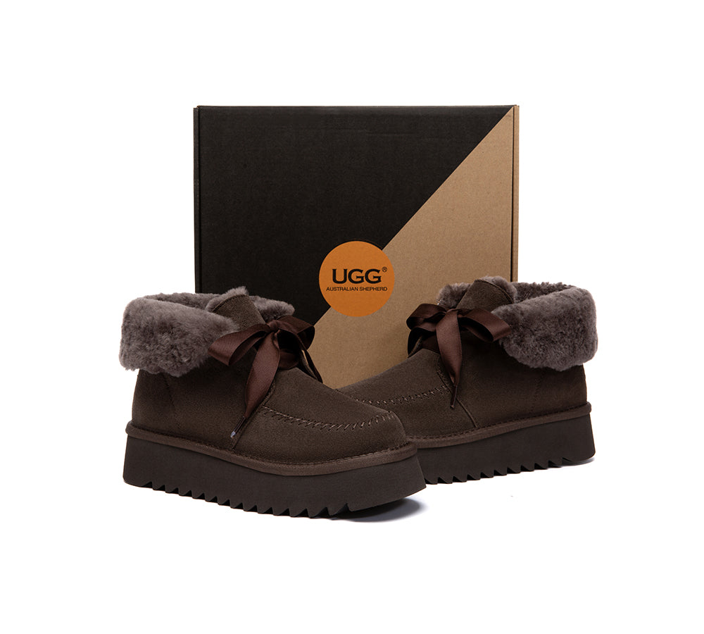 UGG Boots Sheepskin Wool Collar Lace Up Platform Cozira