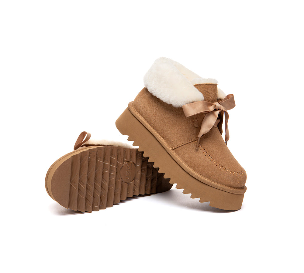 UGG Boots Sheepskin Wool Collar Lace Up Platform Cozira