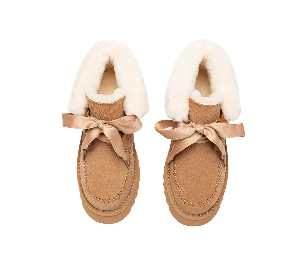 UGG Boots Sheepskin Wool Collar Lace Up Platform Cozira