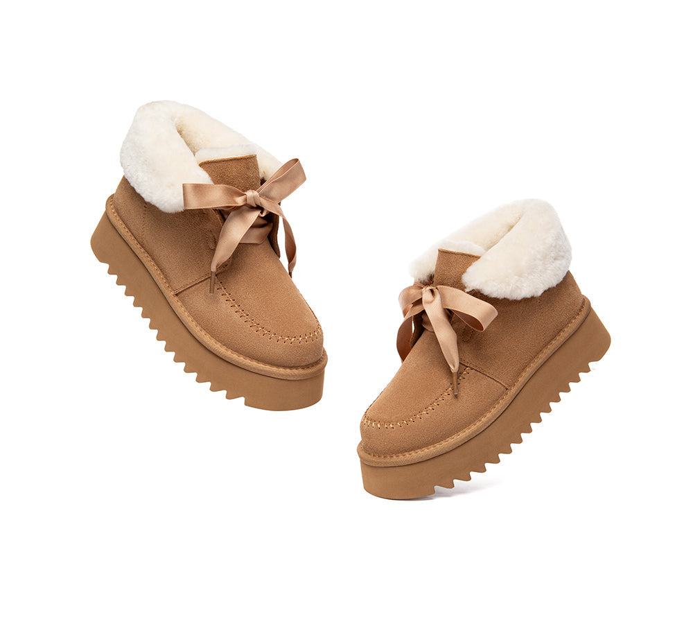 UGG Boots Sheepskin Wool Collar Lace Up Platform Cozira