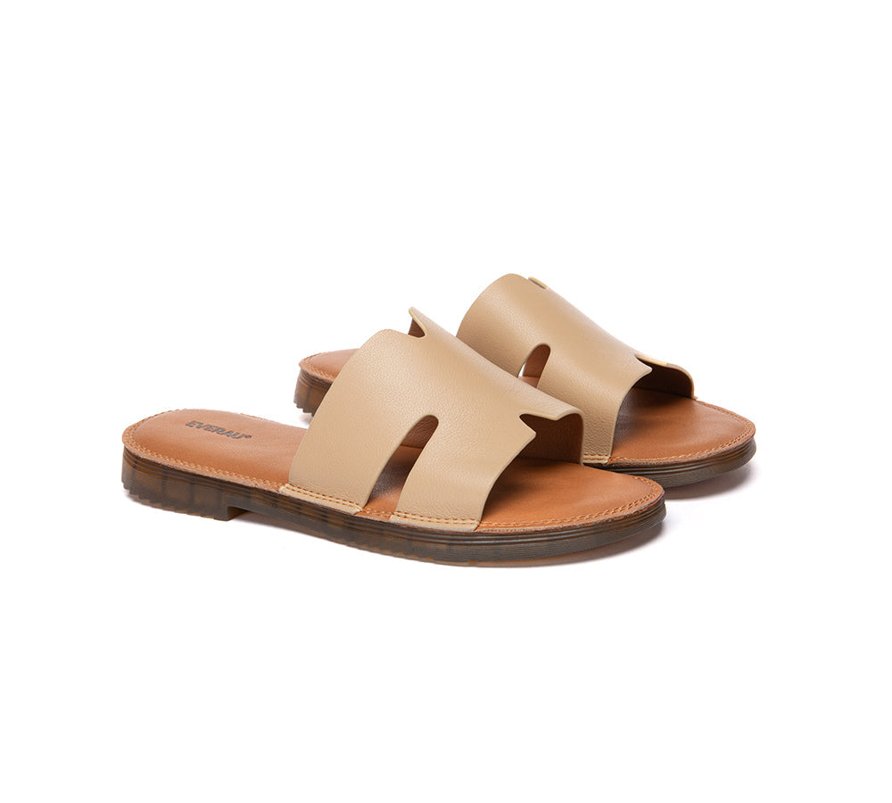 Women Slides Leather Ultra Soft Woven Flat Clovey