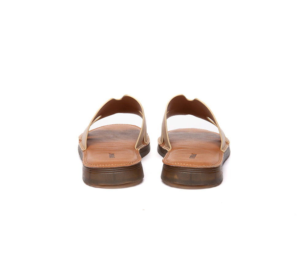 Women Slides Leather Ultra Soft Woven Flat Clovey
