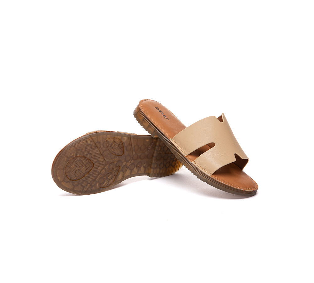 Women Slides Leather Ultra Soft Woven Flat Clovey