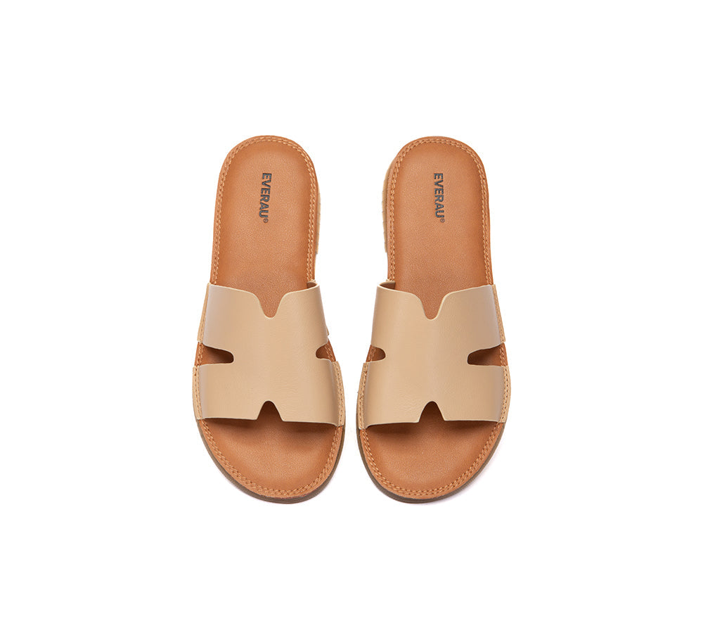 Women Slides Leather Ultra Soft Woven Flat Clovey