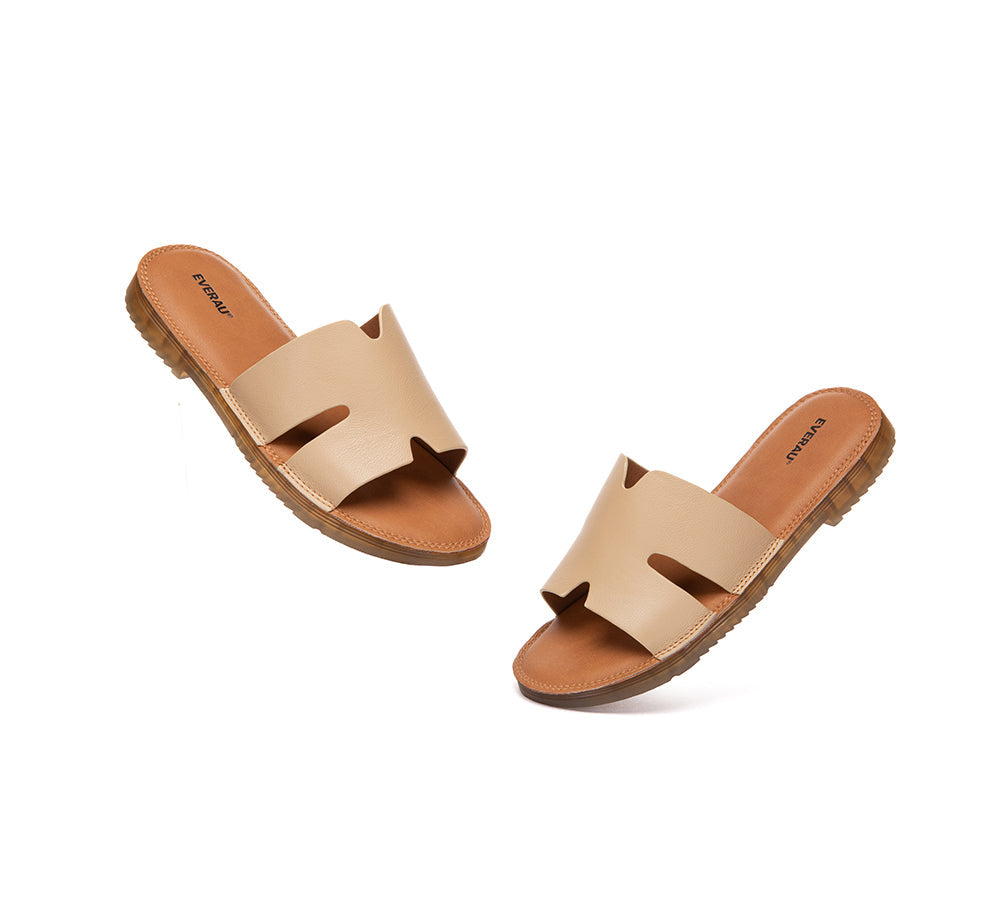 Women Slides Leather Ultra Soft Woven Flat Clovey