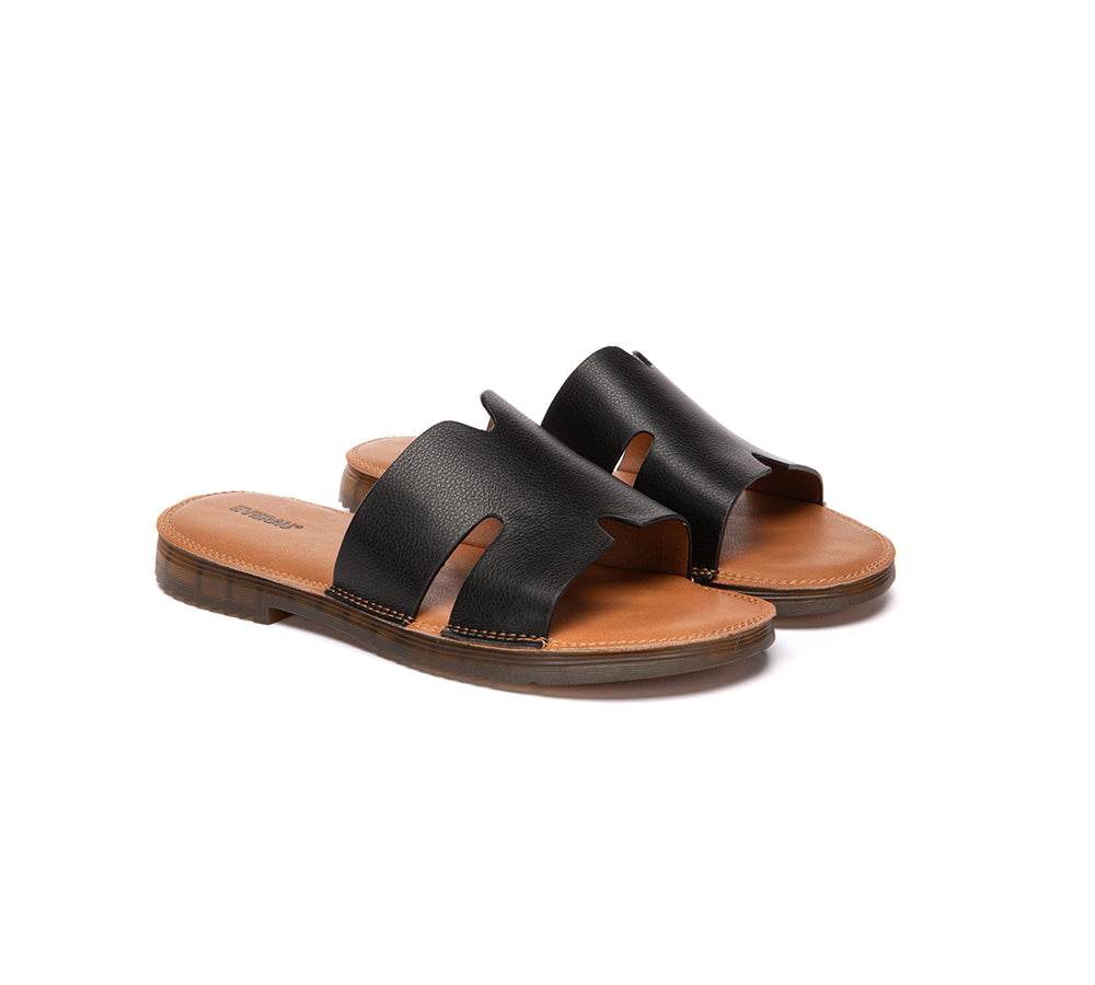 Women Slides Leather Ultra Soft Woven Flat Clovey