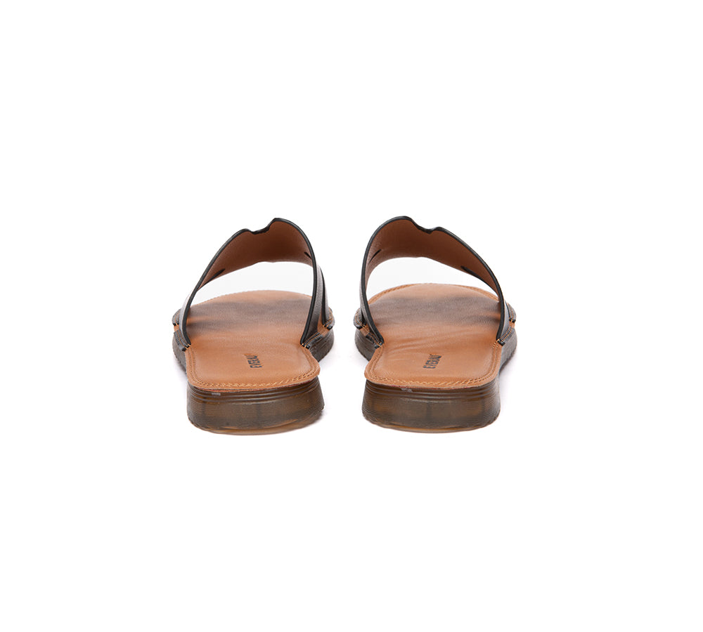 Women Slides Leather Ultra Soft Woven Flat Clovey