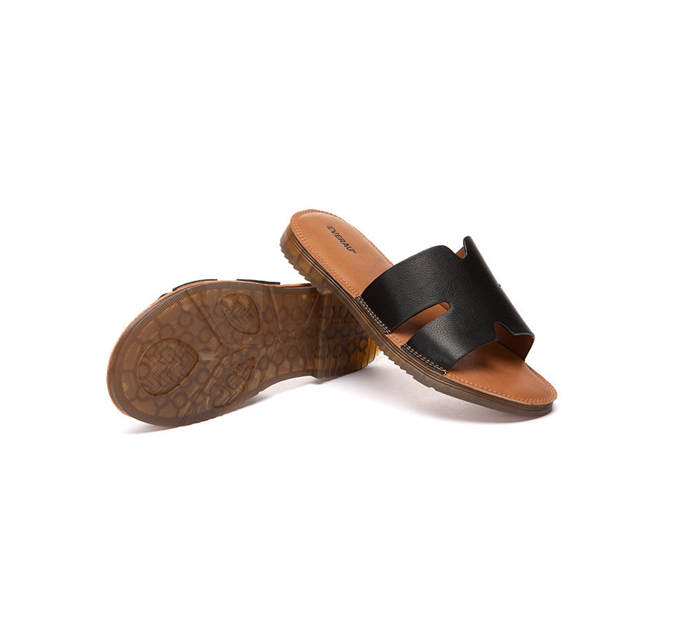 Women Slides Leather Ultra Soft Woven Flat Clovey