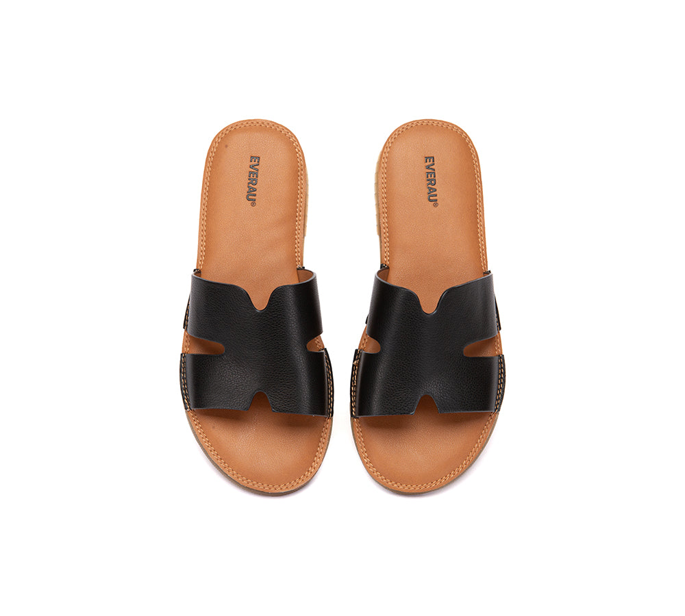 Women Slides Leather Ultra Soft Woven Flat Clovey