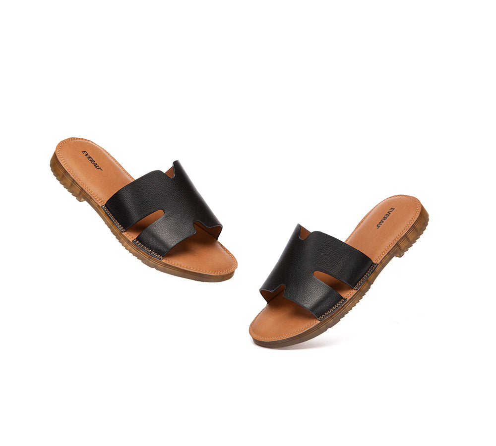 Women Slides Leather Ultra Soft Woven Flat Clovey