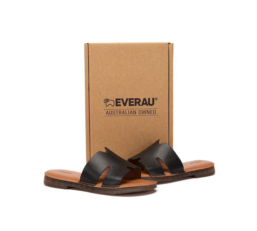 Women Slides Leather Ultra Soft Woven Flat Clovey