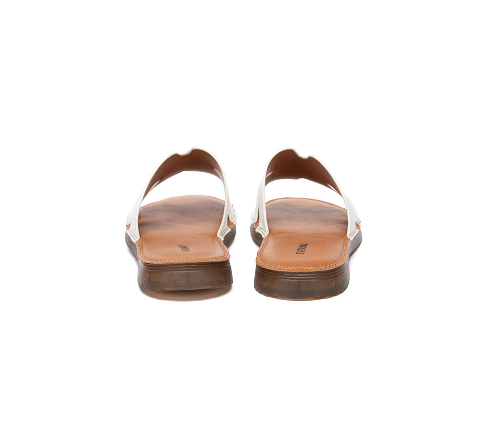 Women Slides Leather Ultra Soft Woven Flat Clovey