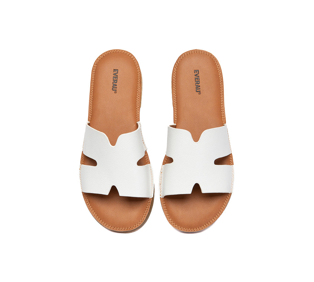 Women Slides Leather Ultra Soft Woven Flat Clovey