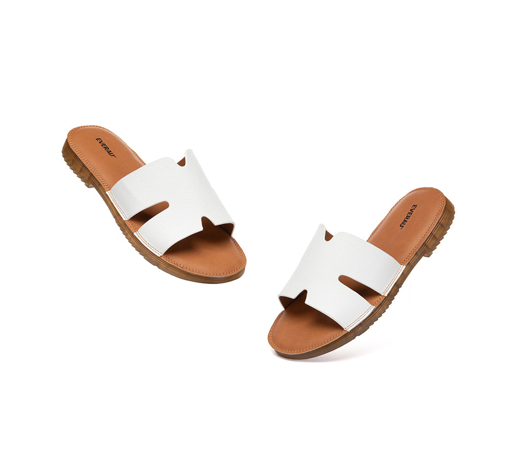 Women Slides Leather Ultra Soft Woven Flat Clovey
