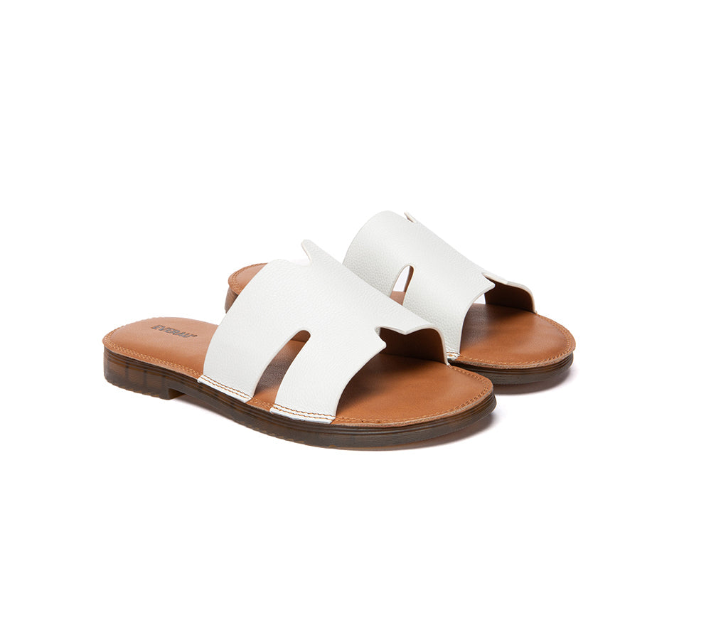 Women Slides Leather Ultra Soft Woven Flat Clovey