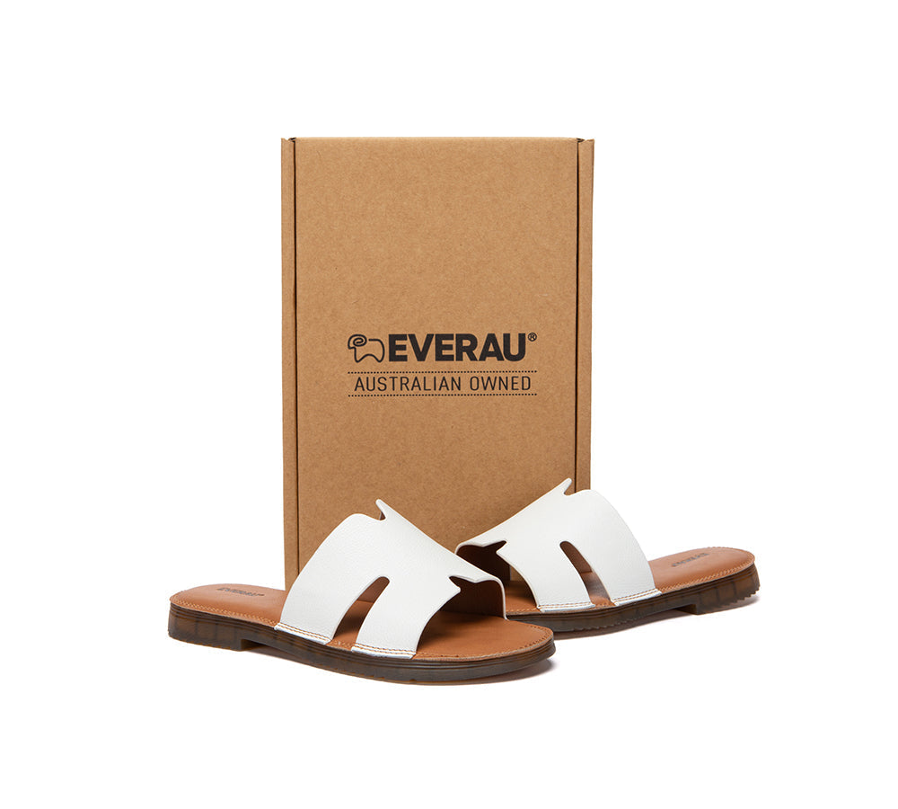 Women Slides Leather Ultra Soft Woven Flat Clovey
