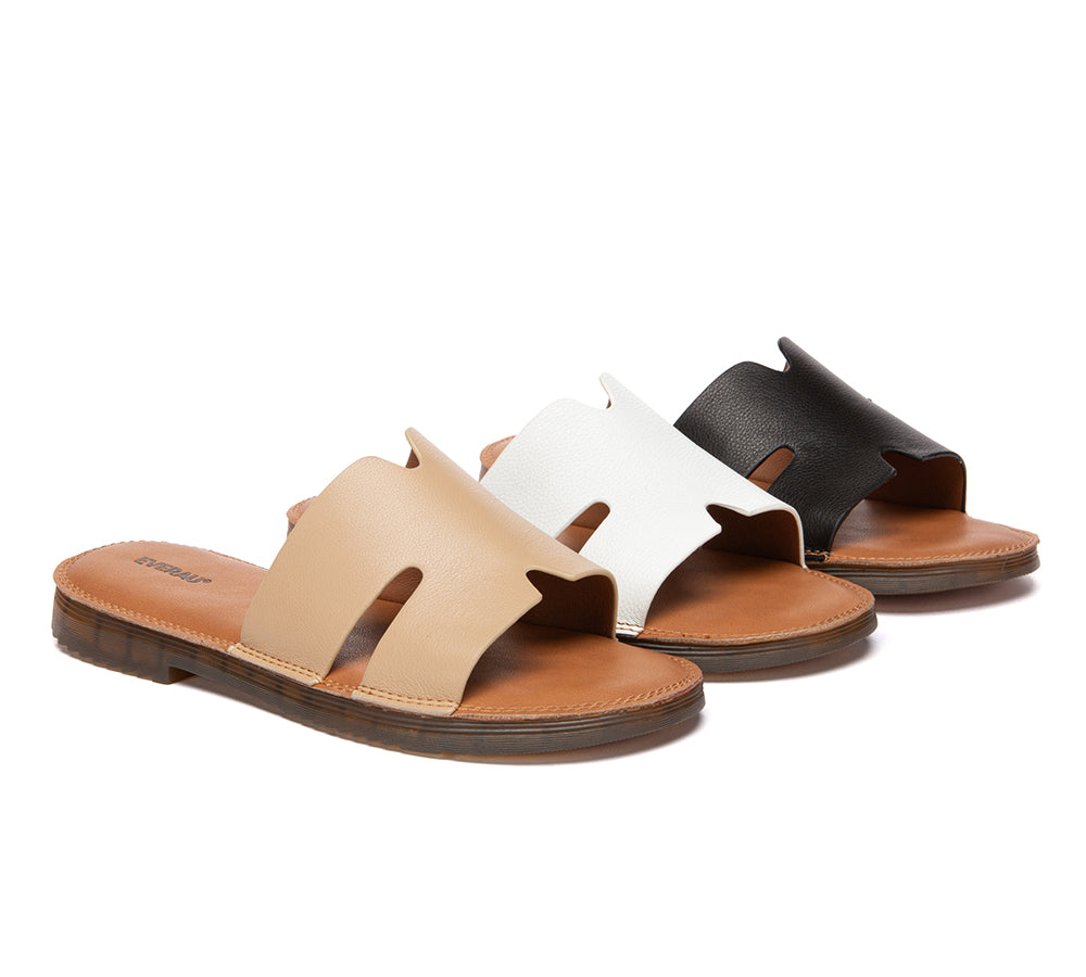 Women Slides Leather Ultra Soft Woven Flat Clovey