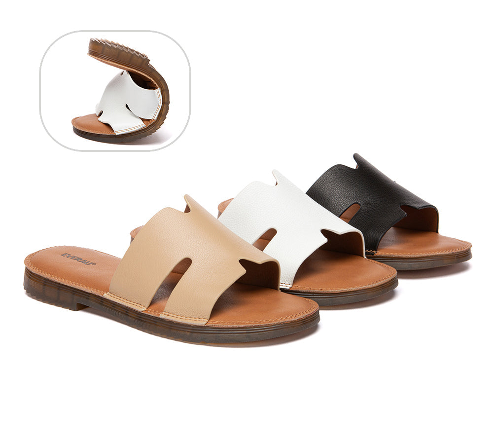 Women Slides Leather Ultra Soft Woven Flat Clovey