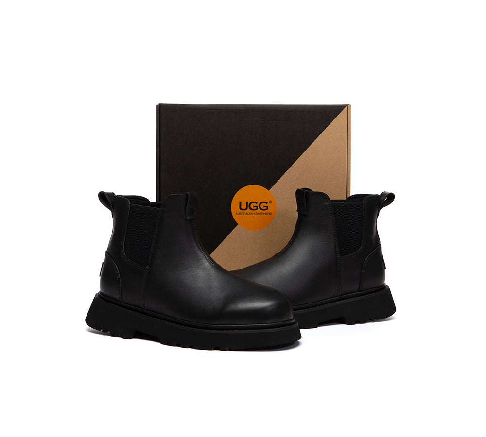 Men Boots Leather Black Chelsea Casual Shoes Dralen