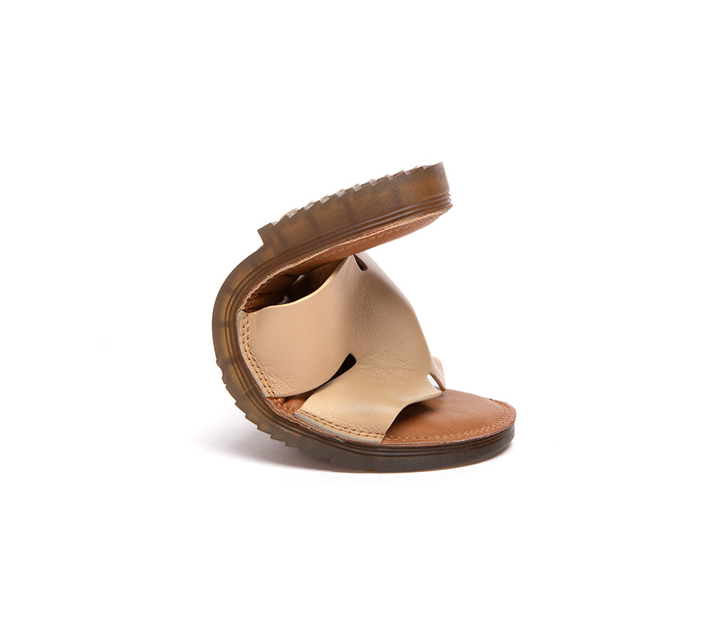 Women Slides Leather Ultra Soft Woven Flat Clovey