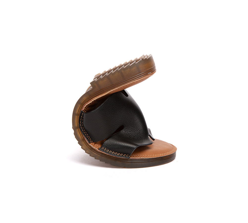 Women Slides Leather Ultra Soft Woven Flat Clovey