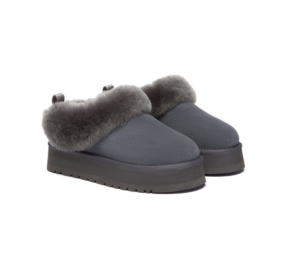 UGG Slippers Sheepskin Wool Collar Ankle Platform Glacial