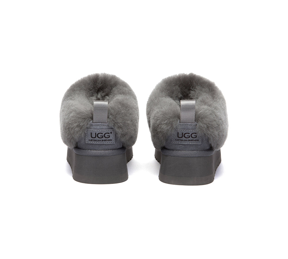 UGG Slippers Sheepskin Wool Collar Ankle Platform Glacial