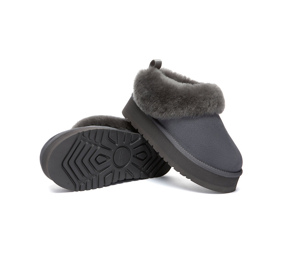 UGG Slippers Sheepskin Wool Collar Ankle Platform Glacial