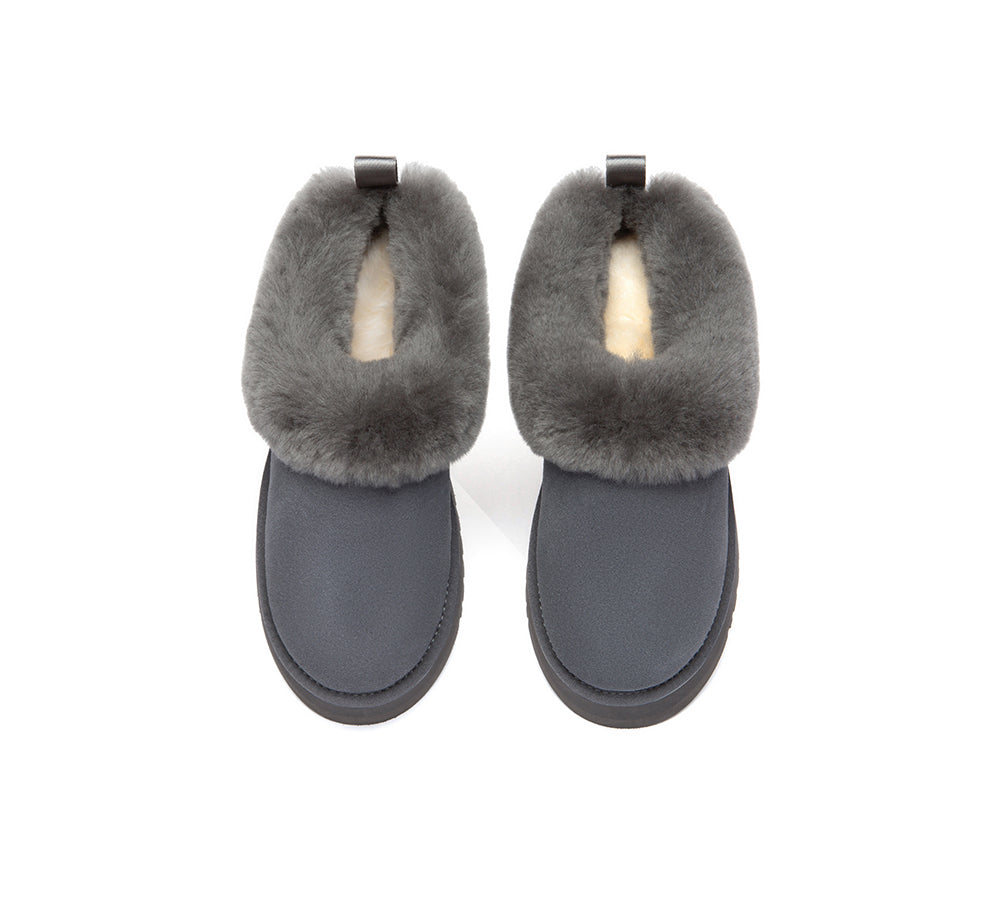 UGG Slippers Sheepskin Wool Collar Ankle Platform Glacial
