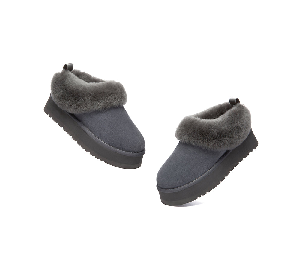 UGG Slippers Sheepskin Wool Collar Ankle Platform Glacial
