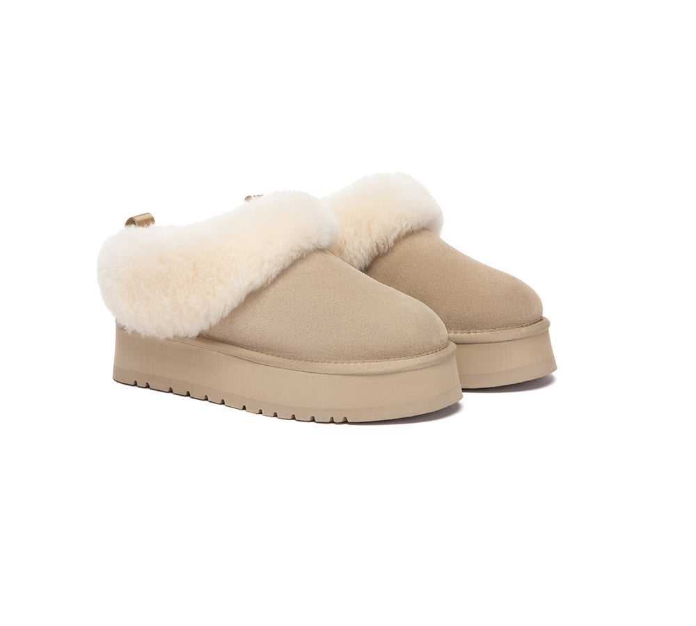 UGG Slippers Sheepskin Wool Collar Ankle Platform Glacial