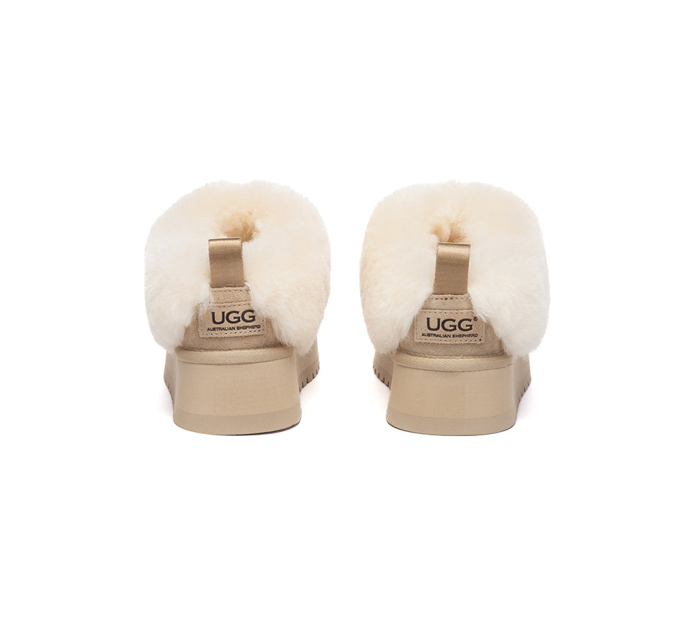 UGG Slippers Sheepskin Wool Collar Ankle Platform Glacial