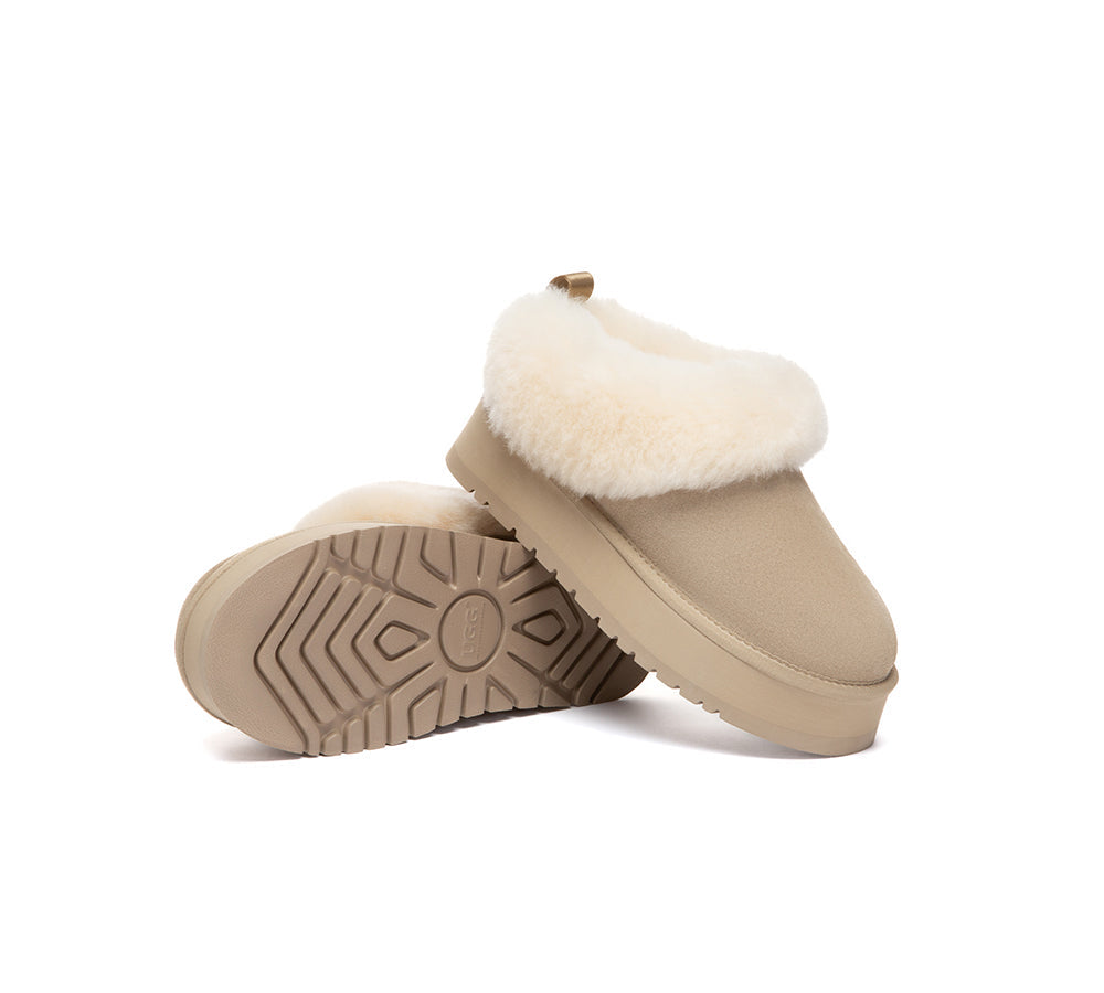 UGG Slippers Sheepskin Wool Collar Ankle Platform Glacial