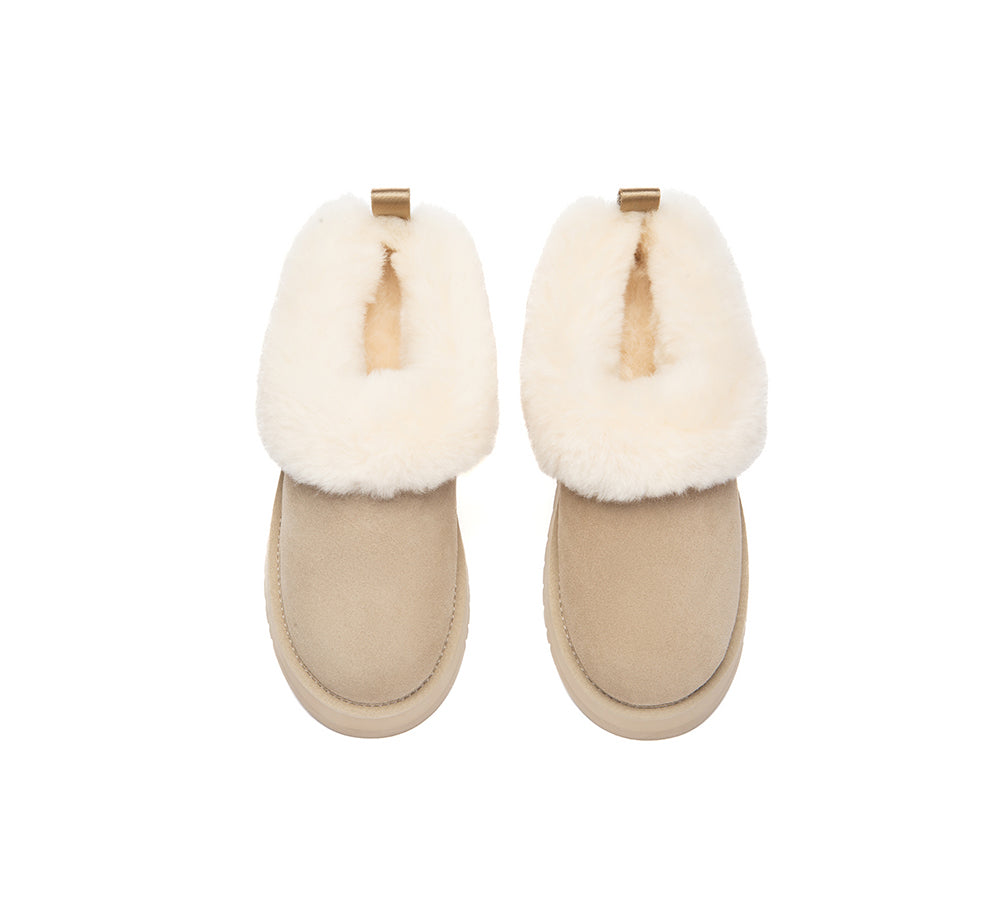 UGG Slippers Sheepskin Wool Collar Ankle Platform Glacial