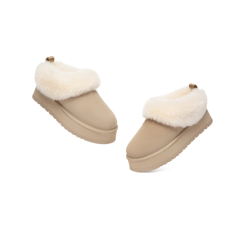 UGG Slippers Sheepskin Wool Collar Ankle Platform Glacial