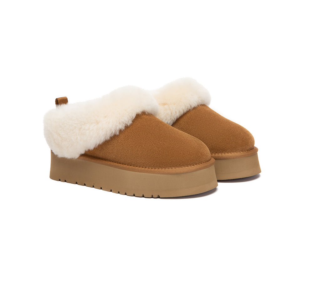 UGG Slippers Sheepskin Wool Collar Ankle Platform Glacial