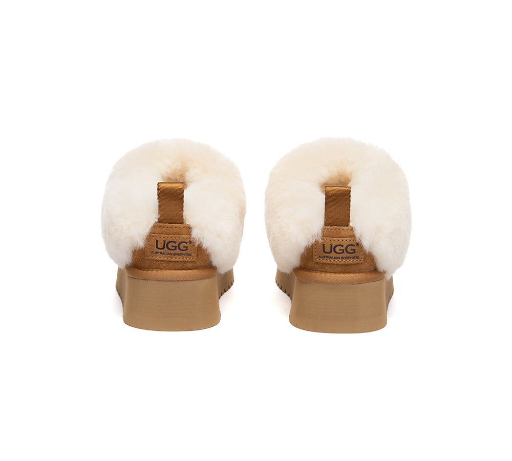 UGG Slippers Sheepskin Wool Collar Ankle Platform Glacial