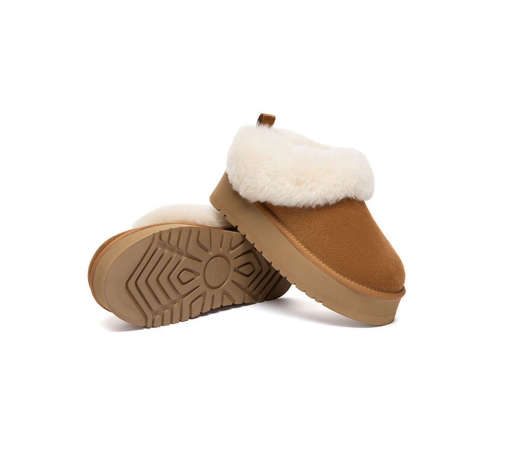 UGG Slippers Sheepskin Wool Collar Ankle Platform Glacial