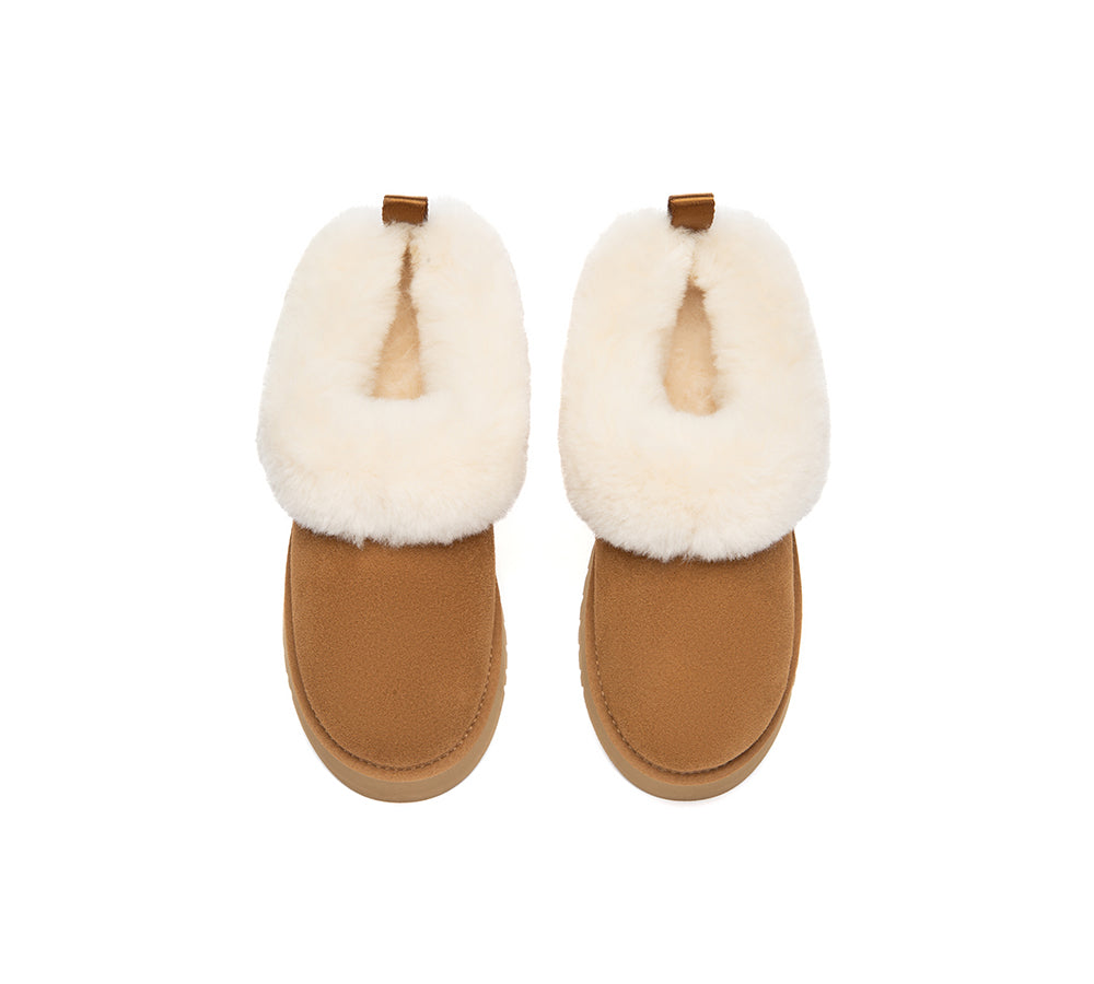 UGG Slippers Sheepskin Wool Collar Ankle Platform Glacial