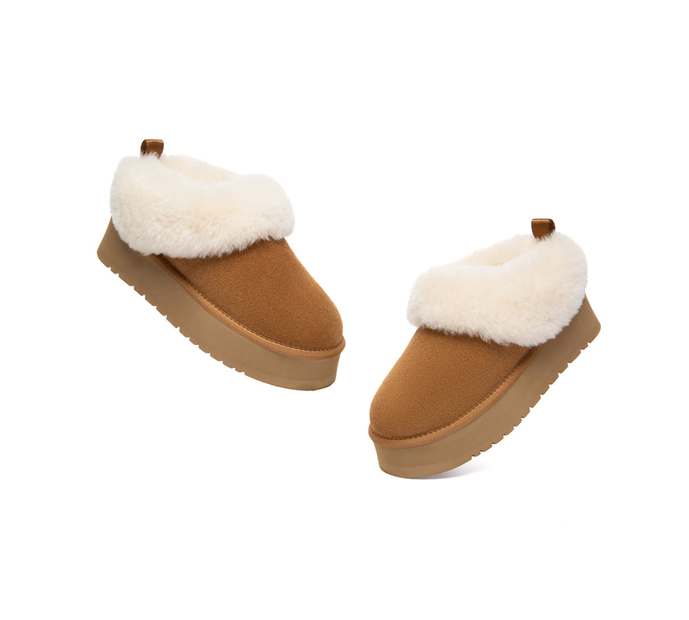 UGG Slippers Sheepskin Wool Collar Ankle Platform Glacial